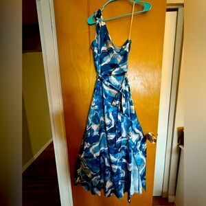 Off-Shoulder Blue Maxi Dress with Slit